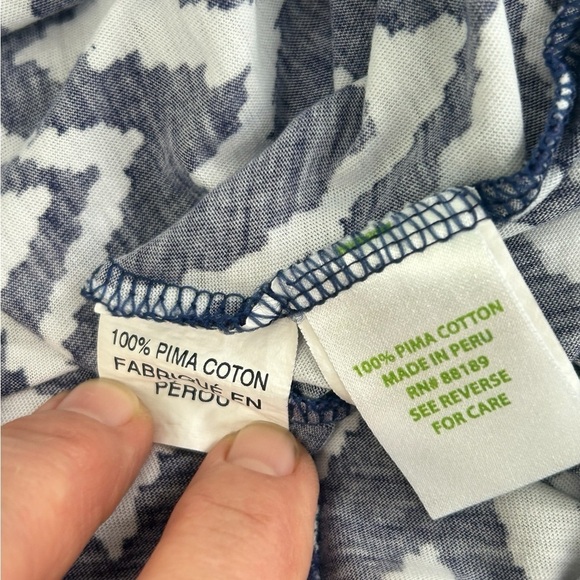 Lilly Pulitzer Palmer Blue White Pima Cotton T-Shirt Chevron Dress Large Preppy - Picture 8 of 9